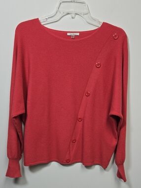 Milano Coral Button-Accent Ribbed Scoop Sweater Medium